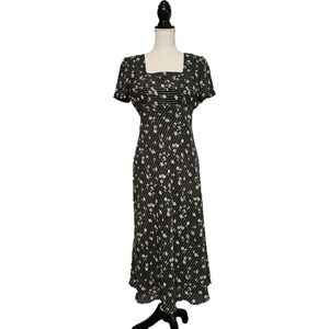 Vintage 80s Donna Ricco Black Floral Midi Dress Sz 8P Dark Cottagecore Academia‎